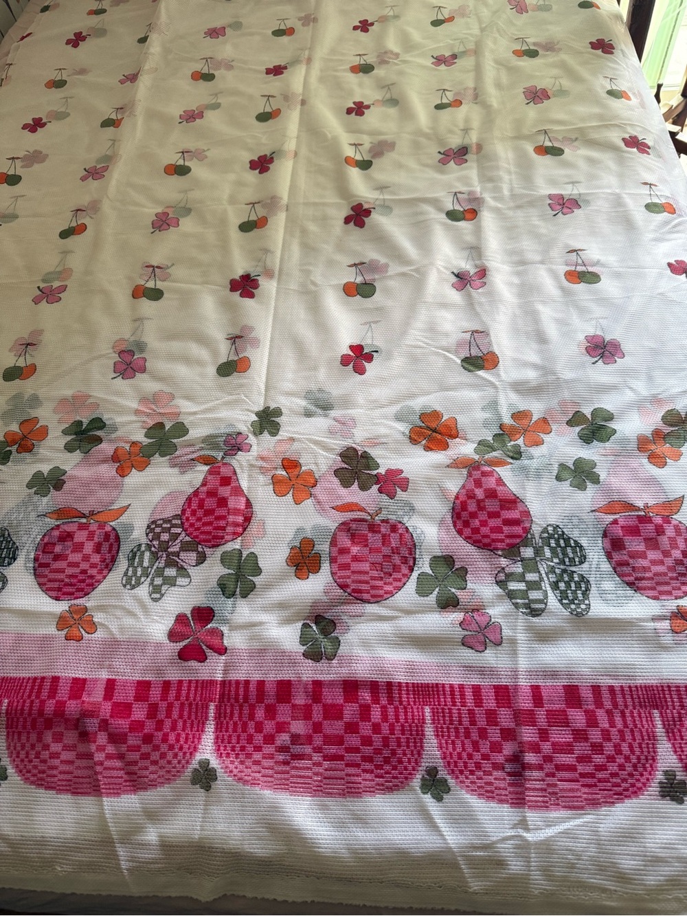 Material Fabric Fruit Print White Transparent